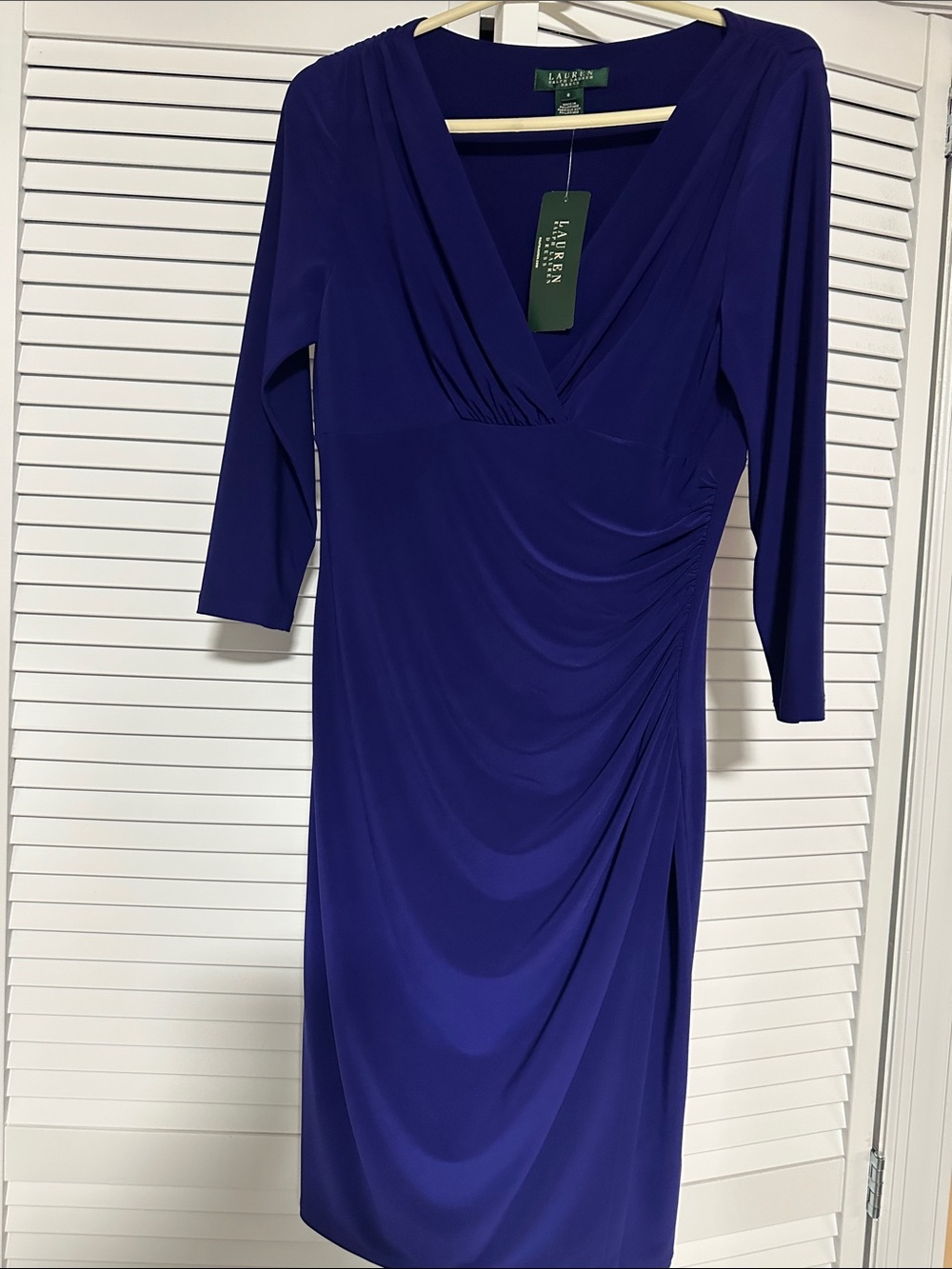Ralph Lauren Cobalt V-Neck Draped Midi Dress